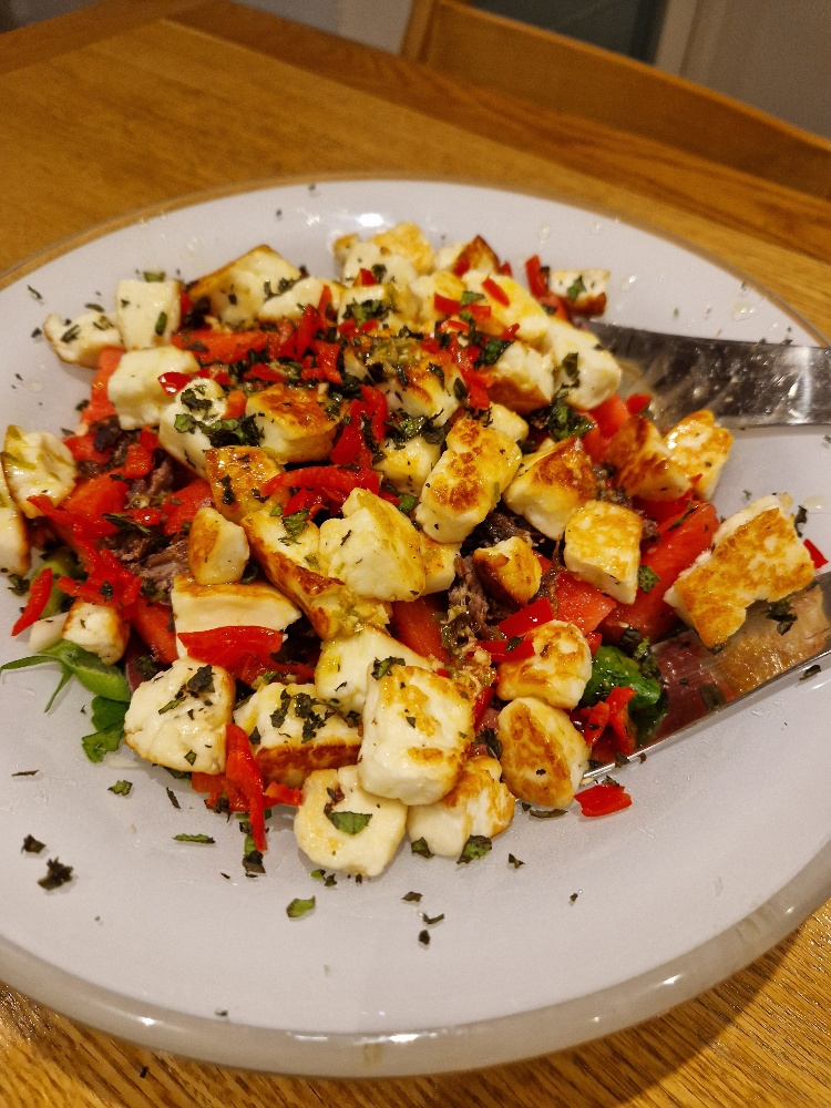 Duck, halloumi and watermelon salad