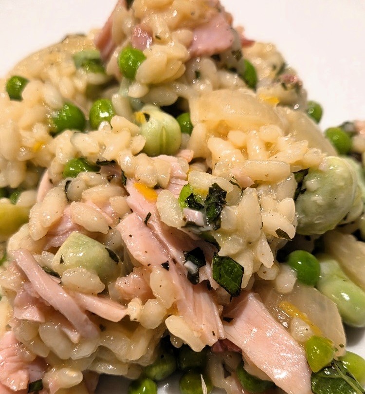 broad bean, ham & mint risotto