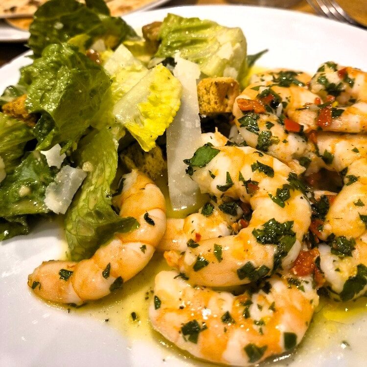 prawns with Caesar salad